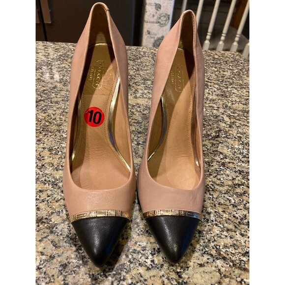Authentic Coach Tan and Black Leather Pumps Size 10 MSRP $225 - Picture 3 of 9